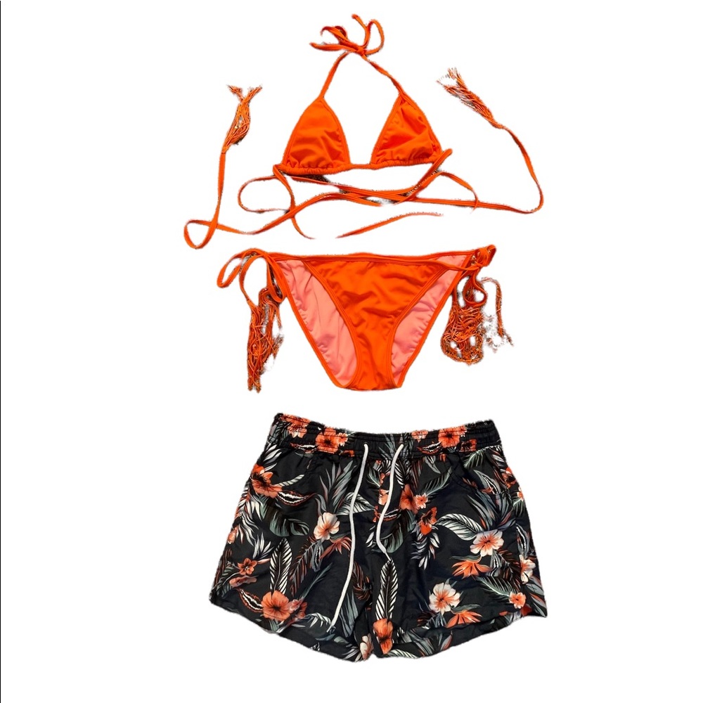 3-piece Orange bikini with extra long strings for body crossing 🧡👙🍊
